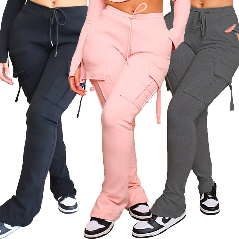 Cargo Pants With Pockets High Waist Drawstring Wide Leg Straight Trousers For Women Overalls - Fashionner
