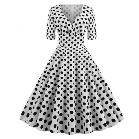 Green Solid Rockabilly S Vintage Ruched V Neck Party Dresses - Fashionner