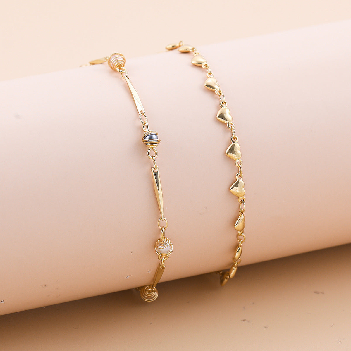 Buy Bohemian-Style Cross And Double-Heart Multi-Layer Anklet online at Fashionner.