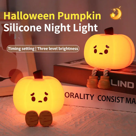 Décoration d'intérieur Lampe de nuit citrouille d'Halloween Mignonne lampe en silicone souple Tactile Intensité réglable Rechargeable Lumière décorative de chevet Cadeaux pour enfants Décorations d'Halloween