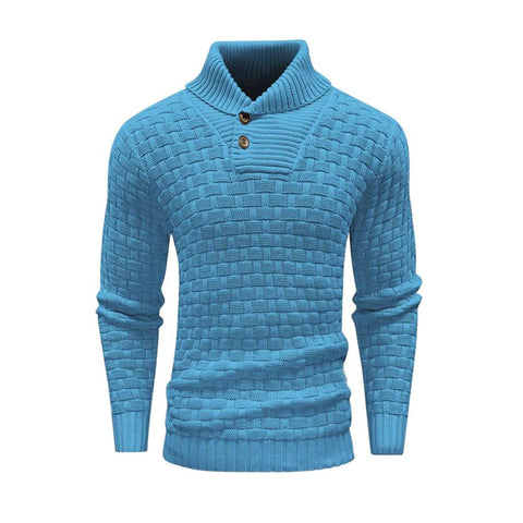 Pull col roulé slim pour homme avec boutons, mode décontractée, couleur unie, vêtement haut