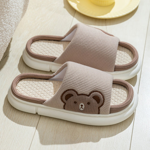 Cute Rabbit Slippers Linen House Shoes For Women - Fashionner