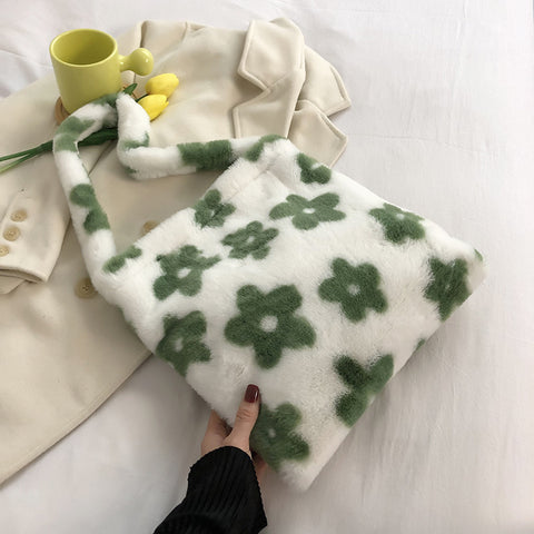 Contrast Plush Large Capacity Shoulder Bag