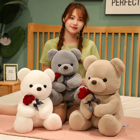 23-45cm New Lovely Hug Roses Teddy Bear Plush Pillow Stuffed Soft Animal Dolls Nice Birthday Gift Girlfriend Valentine's Day - Fashionner