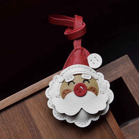 Étui à clés de voiture fait main Père Noël en peau de mouton Cadeau de Noël
