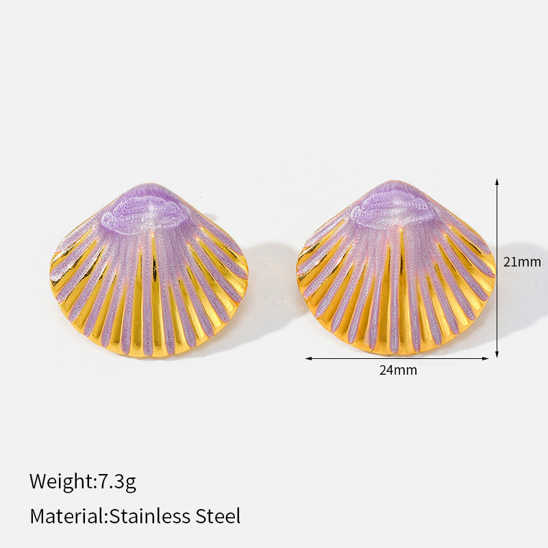 Buy Colorful Dripped-Oil Gold-Edged Shell Earrings online at Fashionner.