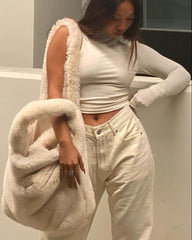 Oversized Capacity Tote Women's Plush Shoulder Tote Bag - Fashionner