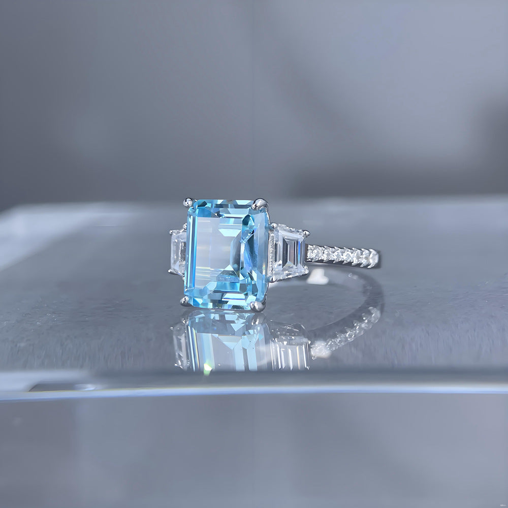 Buy New S925 Silver Ring With An Rectangular Aquamarine Womens Style online at Fashionner.