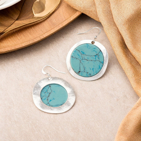 Buy Cross-Border European And American Retro Round Turquoise Earrings online at Fashionner.