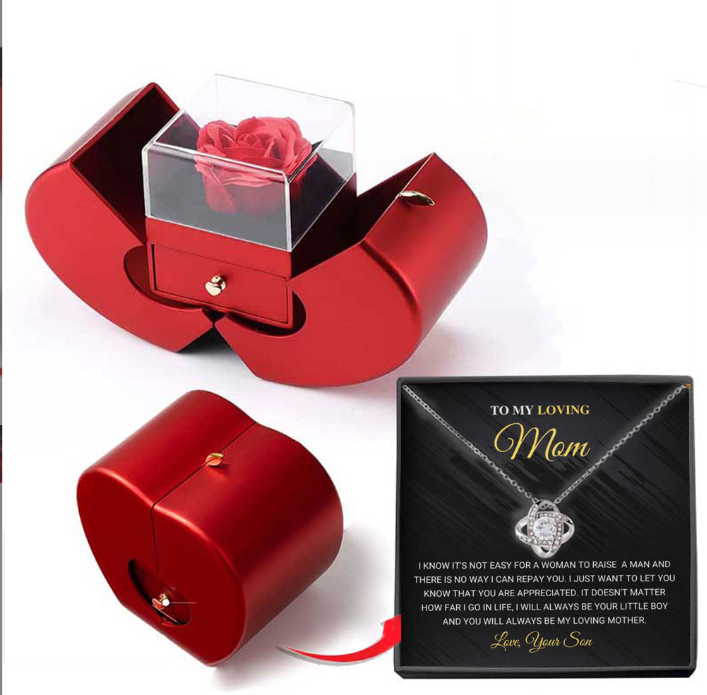 Fashion Jewelry Box Red Apple Christmas Gift Necklace Eternal Rose For Girl Mother's Day Valentine's Day Gifts With Artificial Flower Rose Flower Jewelry Box - Fashionner