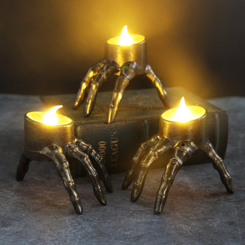 Lanterne crâne mains pour Halloween, accessoire de décoration d'ambiance, lanterne de nuit pied crâne, lanterne bougie Halloween.