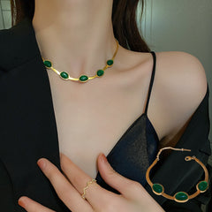 Fashion Jewelry Green Stone Crytal Snake Chain Multilayer Necklace For Women Pendant Boho Fashion Jewelry Gift - Fashionner