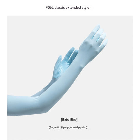 Gants manches longues femme en nylon et soie glacée de protection solaire UV - Manches longues de protection solaire d'été
