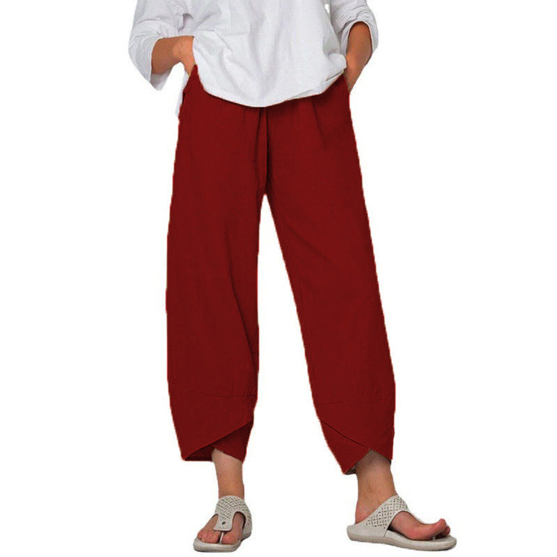 Cotton And Linen Wide Leg Pants Solid Color High Waist Loose Casual Trousers For Women - Fashionner
