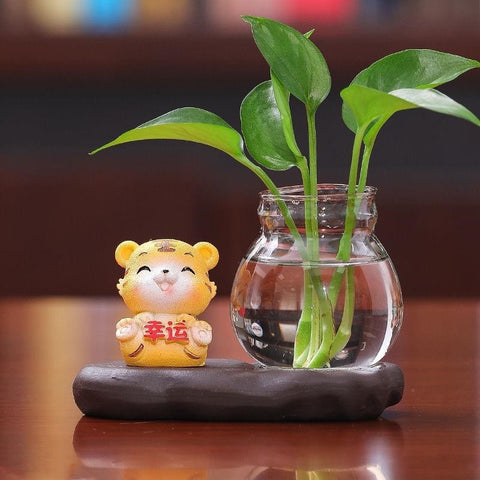 Ornement souvenir Tigre de l'Année du Tigre Vase hydroponique de bureau en verre