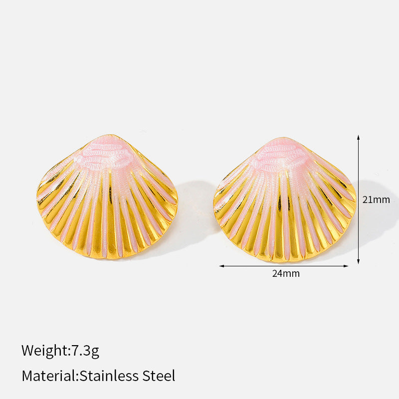 Buy Colorful Dripped-Oil Gold-Edged Shell Earrings online at Fashionner.