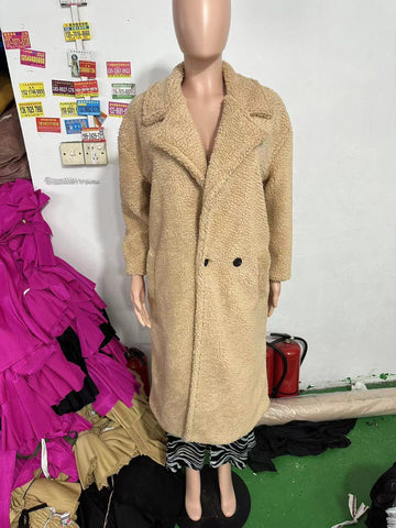 Manteau en Polaire d'Agneau à Revers avec Poches, Manteau en Fausse Fourrure Hiver Chaud Épais Long Coupe-vent Vêtements pour Femmes