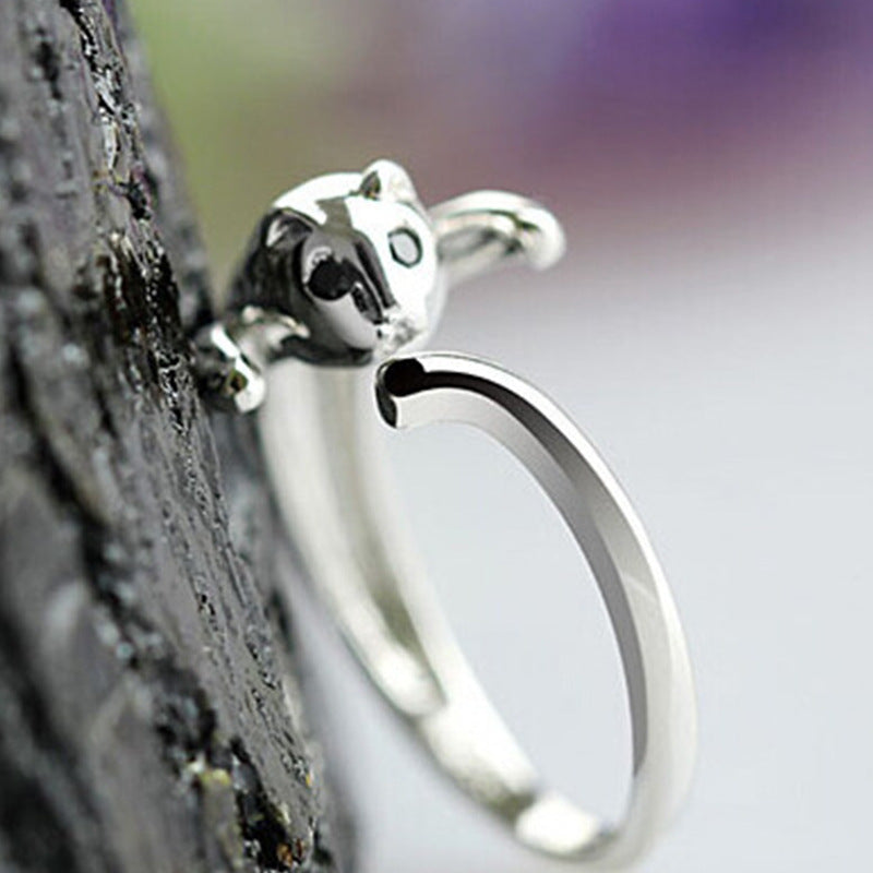 S925 Sterling Silver Ring Cat Couple Ring Female Tail Ring