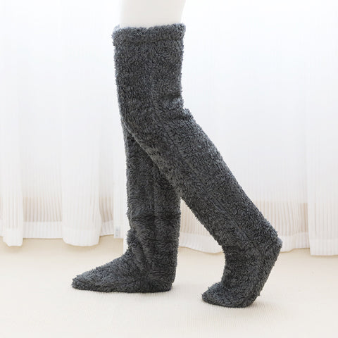 Buy Over Knee High Fuzzy Long Socks Winter Warm Cold Leg Knee Joint Cold-Proof Stockings Home Floor Sleeping Socks online at Fashionner.