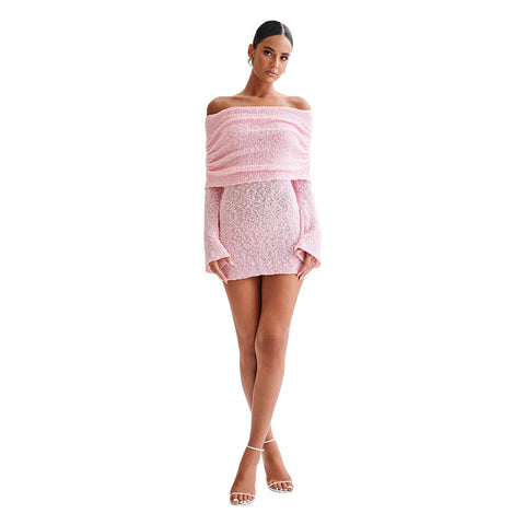Robe courte à manches longues et épaules dénudées avec découpes pour femmes