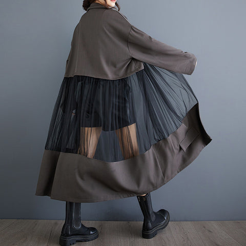 Jupe tailleur décontractée en patchwork résille ajouré
