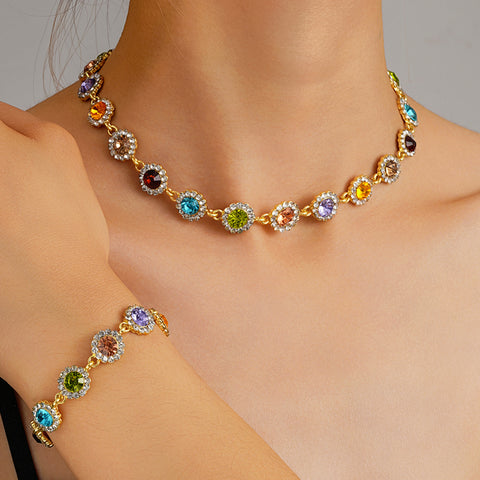 Buy Fashionable Colorful Zircon Bracelet And Necklace Set online at Fashionner.