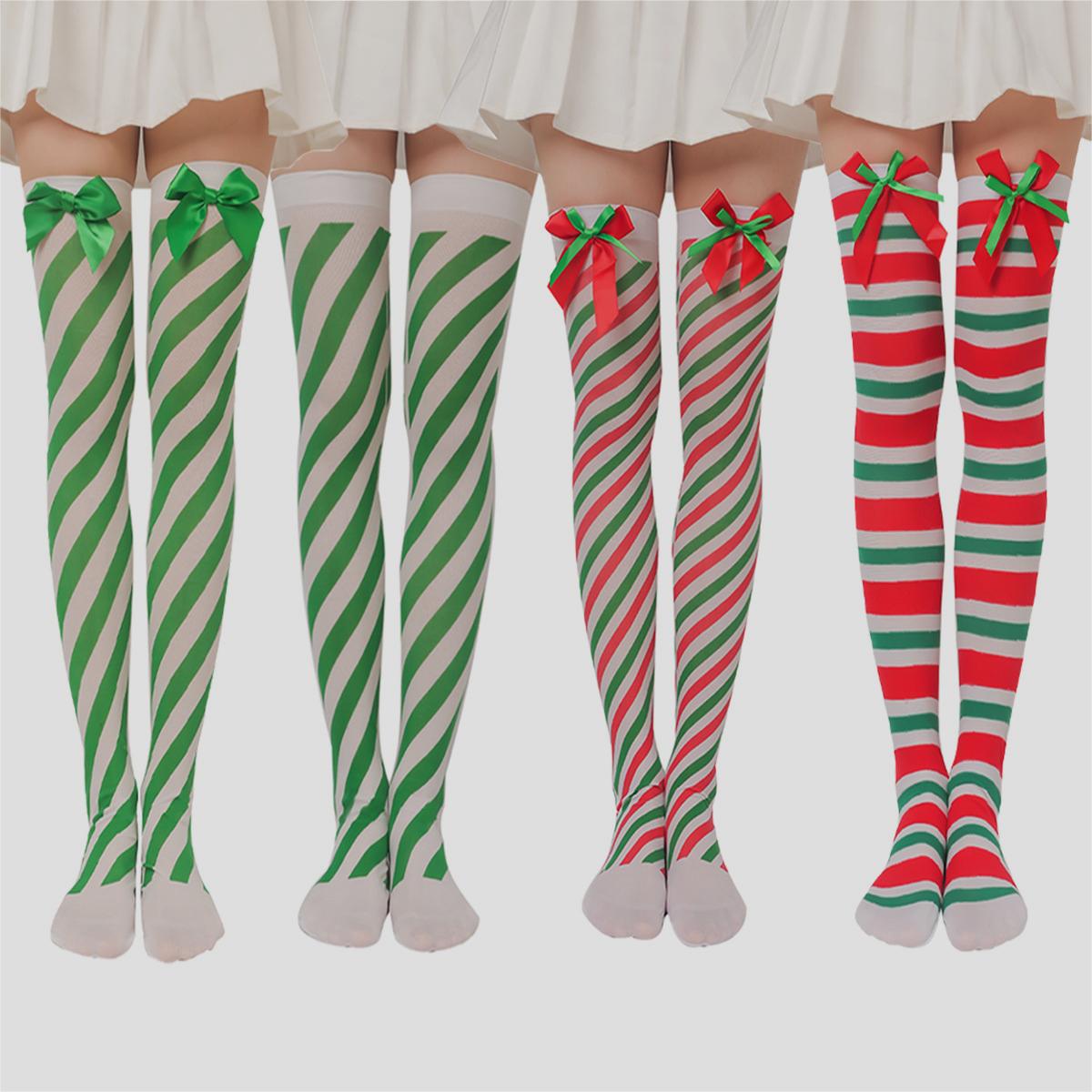 Christmas Plush Doll Knee Socks Bow Stockings - Fashionner