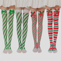 Christmas Plush Doll Knee Socks Bow Stockings - Fashionner
