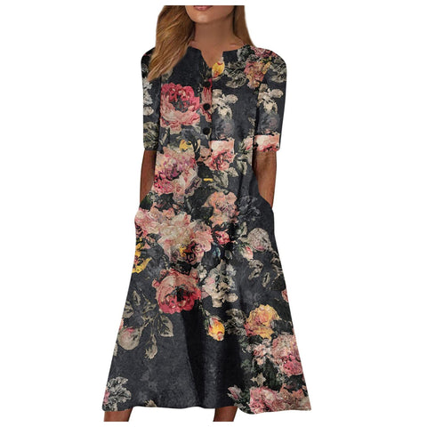 Women's Long Sleeve Long Printed Dress - Fashionner