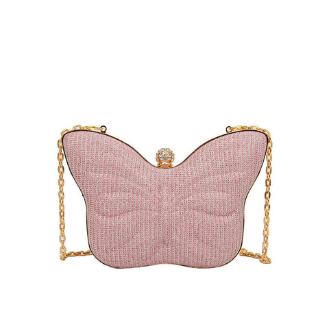 Sac bandoulière en métal pour femme à motif papillon, rayures et bouton-pression