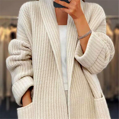 Cardigan en maille à revers avec poches, pull ample décontracté, veste, vêtements d'automne et de printemps pour femmes