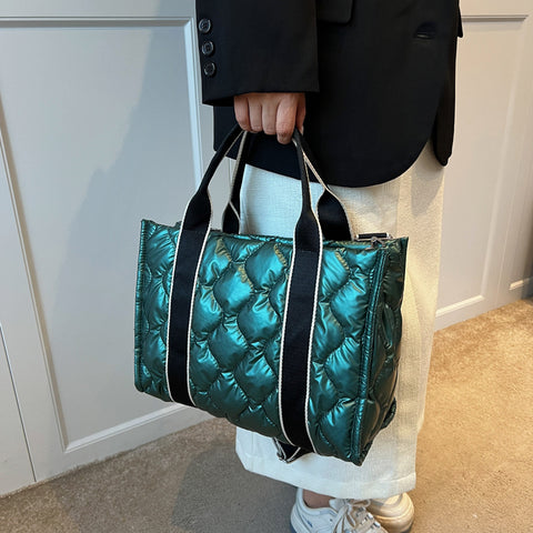Rhombus Sewing Tote Bag Winter Designer Luxury Down Shoulder Bag High Capacity Commuting Personalized Handbags For Women - Fashionner