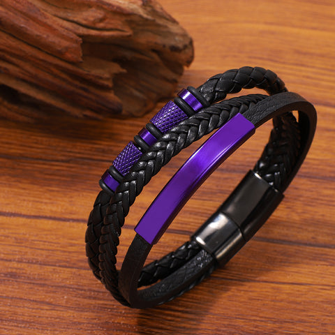 Buy Stainless Steel Multi-Colored Hand-Woven Men'S Leather Bracelet online at Fashionner.