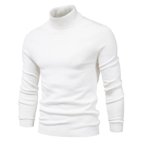 Pull à col roulé uni et ajusté pour homme, hauts décontractés d'hiver