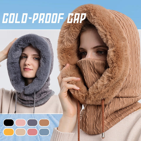 Buy Winter Thick Plush Hat With Scarf Windproof Warm Knit Hats Hooded For Women online at Fashionner.