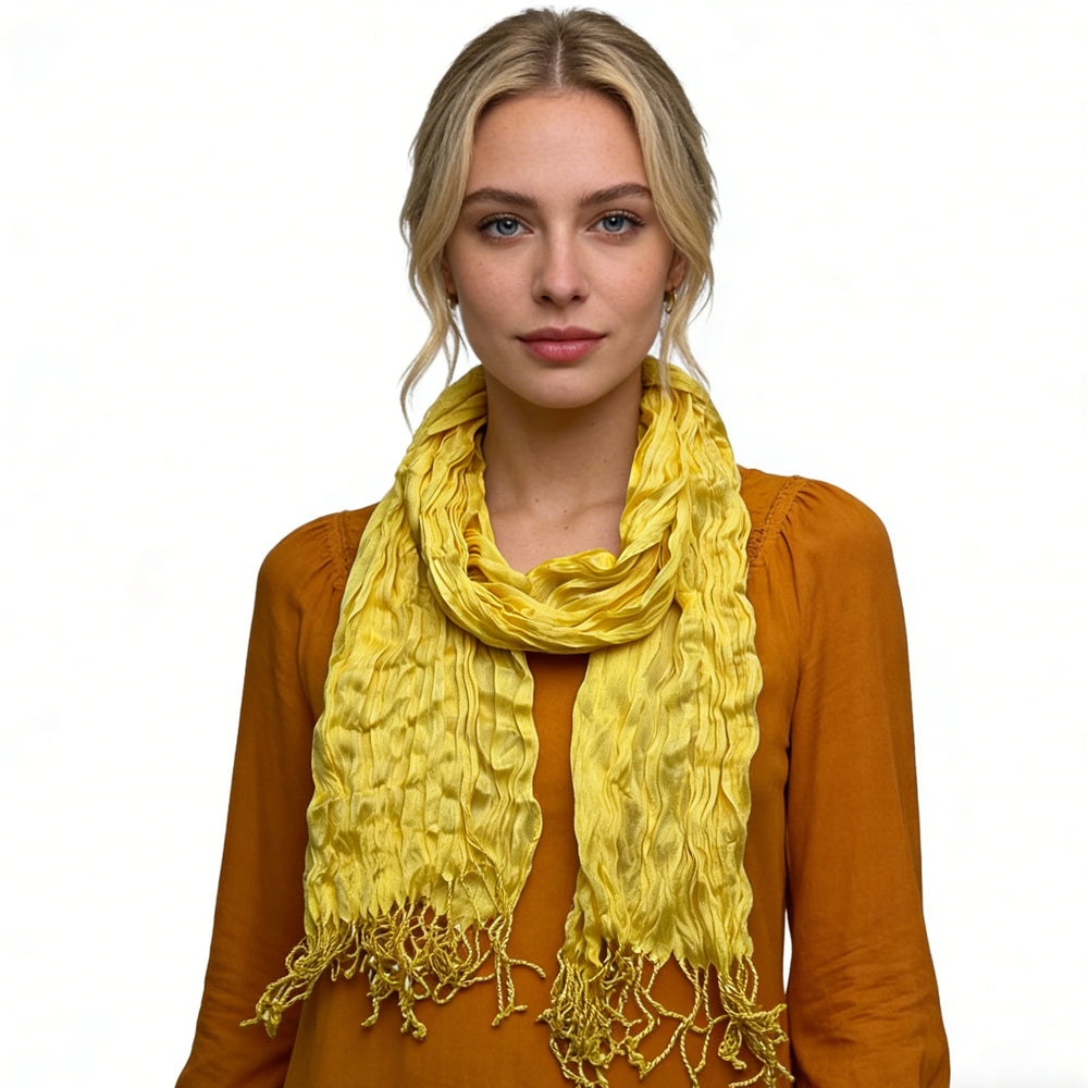 Buy Sunshine Yellow Crinkle Blend Scarf,Beach Vacation Essential,Vacation,Daily Life,Evening Party,Office Appropriate Subtlety For Women Men online at Fashionner.