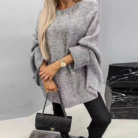 Pull en tricot surdimensionné à manches chauve-souris et coupe ample pour femme