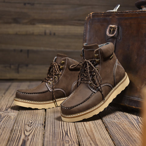 Bottes de travail montantes pour homme, style décontracté britannique, en cuir véritable