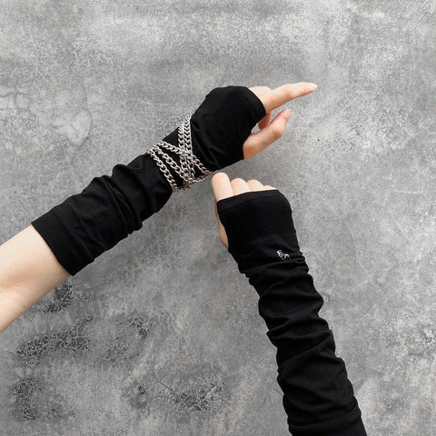 Cache-bras de protection solaire pour femme, style punk, à demi-doigts
