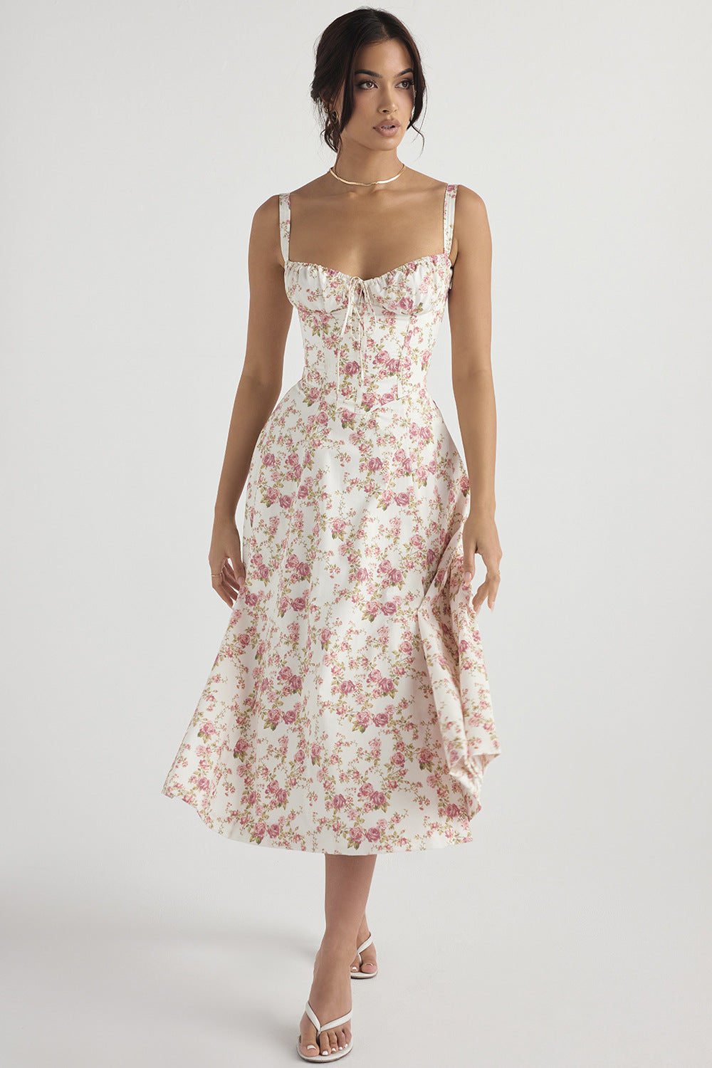 New Women's Floral Print Dress With Straps - Fashionner