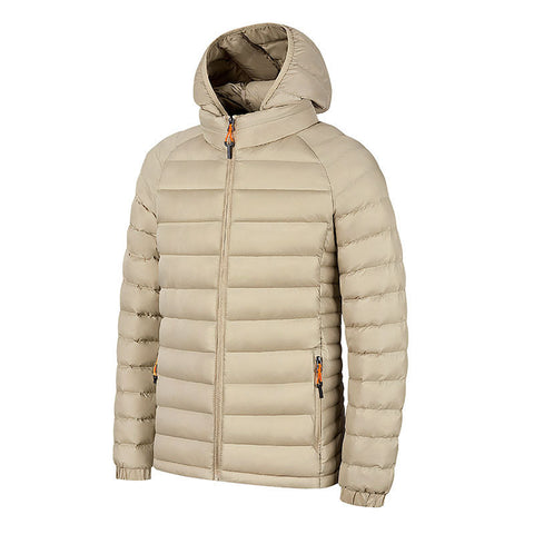 Manteau léger d'hiver à capuche avec poches, veste chaude et portable à fermeture éclair pour homme, vêtements d'extérieur de couleur unie