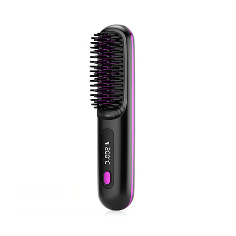 Peigne Lisseur 2 En 1 Sans Fil Brosse Lissante Chauffage Rapide Portable Bigoudi Chaud Chargement USB