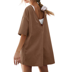 Casual Loose Short-sleeved Jumpsuit With Pockets New Crew Neck Shorts Overall Pants Summer Womens Clothing