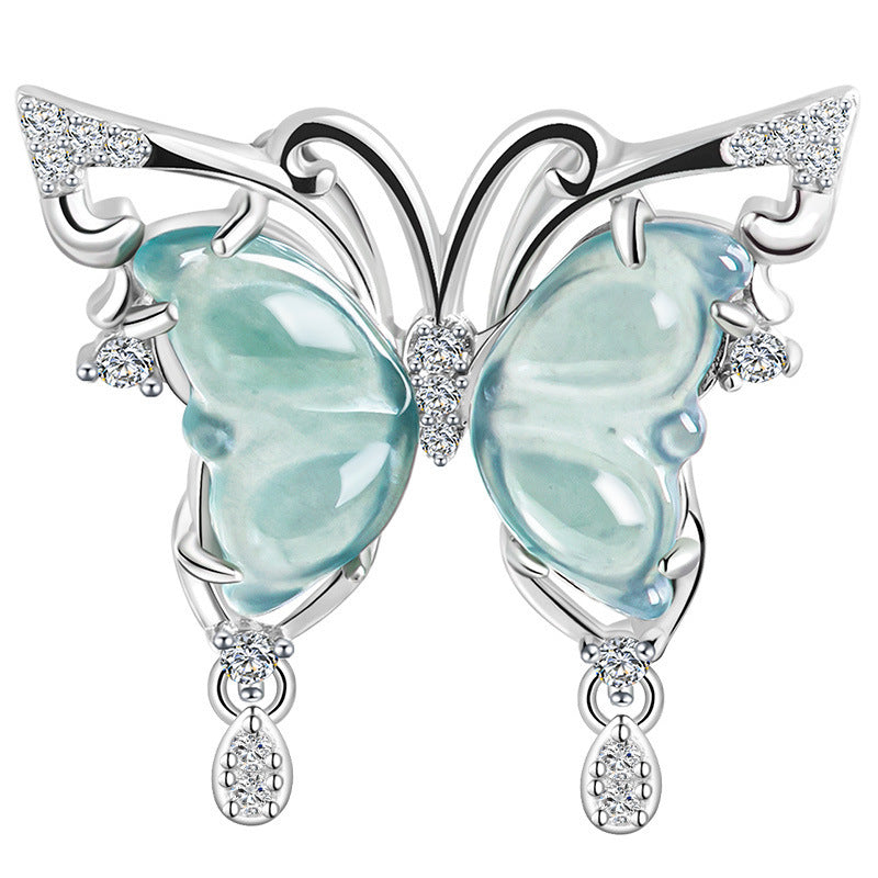 Ice Jade Stone S925 Silver Inlay Women's Fashion Rings Ear Studs