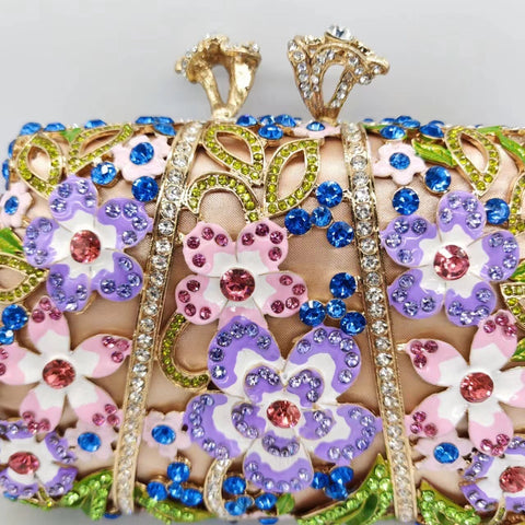 Pochette de soirée goutte d'huile diamant émail fleur