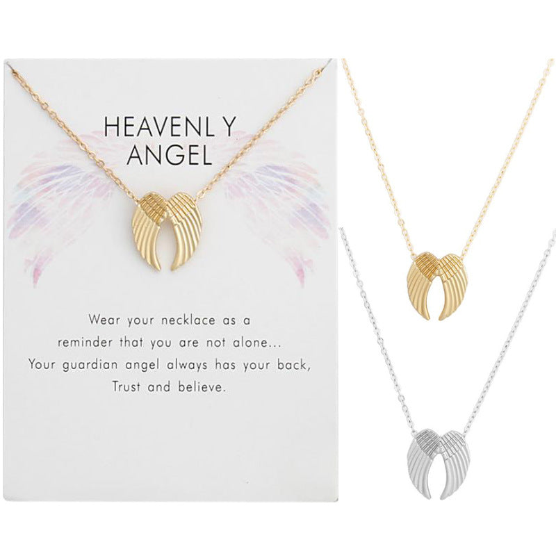 Fashion Jewelry Ladies Pendant Angel Wings Card Necklace - Fashionner