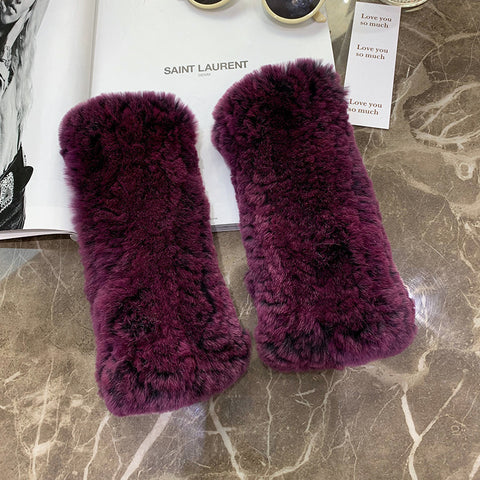 Gants doux, chauds et épais en fourrure de lapin Rex