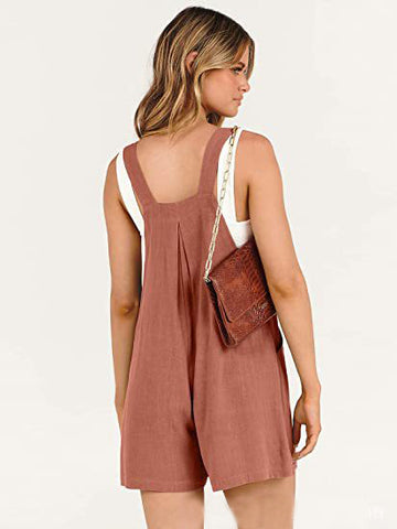 Women's Short Overalls Summer Casual Adjustable Strap Loose Short Bib Overalls Jumpsuit Rompers - Fashionner