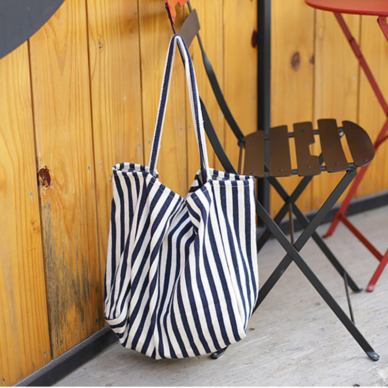 Striped Canvas Bags High Capacity Shoulder Bags For Women Fashion Shopper Handbags Casual Shopping Totes - Fashionner