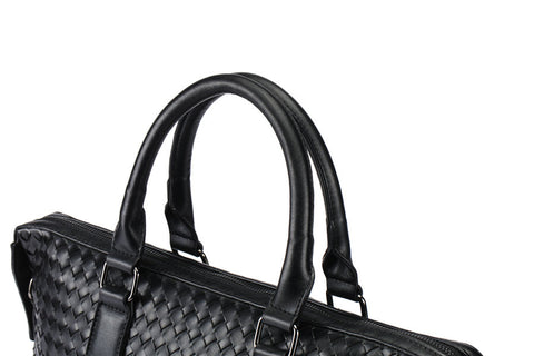 Men's Bag Leather Large Briefcase Hand Woven Luxury Handbags Business Tote Bags For Men High Quality Laptop Handbags - Fashionner
